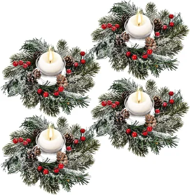 4er Set Weihnachtskerzenringe 20 cm, künstlich, rot, grün