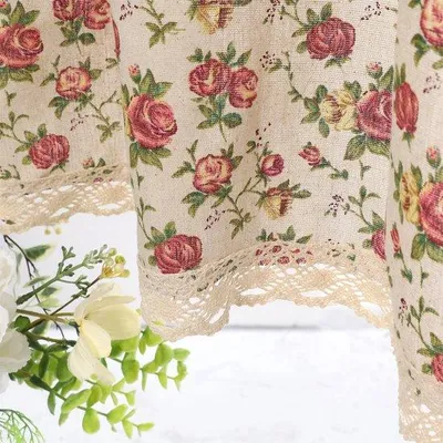 Produktbild von Azomor® Elegantes beiges Halbvorhang mit Blumen und Spitze für Küche oder Café 140 x 100 cm