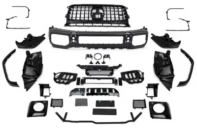 Productafbeelding van Bodykit met bumpers en gril voor de Mercedes G-klasse W465, modeljaren 2024 en verder, met wielkasten in G63-stijl.
