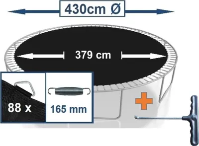 Produktbild von walexo Sprungtuch Sprungmatte incl. Federspanner für Trampolin Ø 430 cm 88 Ösen (Federn 16,5 cm)