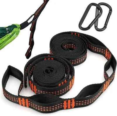 Obrázok produktu pre Sada 2 Závesov na Houpaciu Sieť, 2 m x 2,5 cm Lano, Vysoká Nosnosť, Karabíny, pre Kempovanie