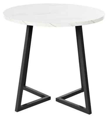 Immagine prodotto di Tavolo rotondo da pranzo con piano effetto marmo, struttura in metallo, diametro 80 cm, bianco/nero, piano in MDF