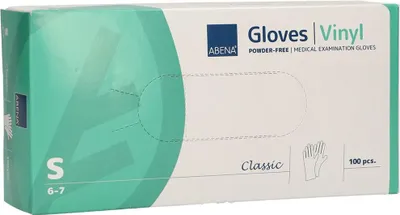 Produktbild von ABENA Vinyl-Handschuhe puderfrei transparent (VPE: 100 Stück)>>>>Gr. S