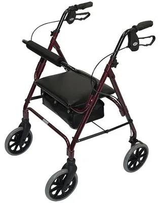 Imagen del producto de Andador plegable ligero con cuatro ruedas, ayuda para caminar con asiento acolchado, frenos con cerradura y bolsa de transporte, ideal para personas con movilidad reducida, para personas mayores o con discapacidad, color rojo rubí, talla L