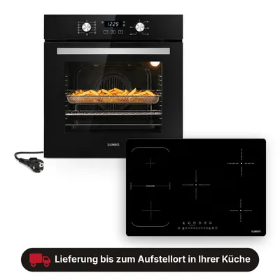 Produktbild von KB ELEMENTS Autarkes Herdset 60 cm Backofen Air Fry Steam Clean A+ mit 77 cm Induktionskochfeld 5 Zonen Flexzone