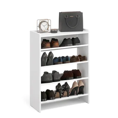 Produktbild von KOMTO Schuhregal Schmal - Schuhablage Flur mit 4 Ebenen Offener Schuhschrank Schuh Organizer Platzsparend Elexis 60 x 25 x 80 cm Weiß