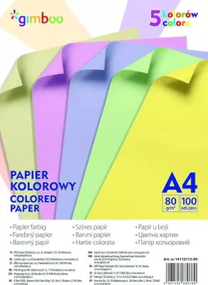 Obrázek produktu pro Barevné papíry Gimboo A4 - složka 100 listů, 5 pastelových barev