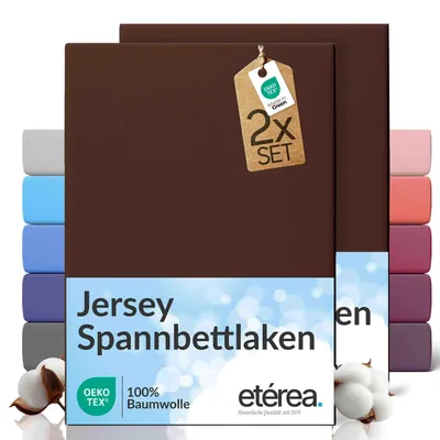 Produktbild von 2er Set Jersey Spannbettlaken 90x200cm - 100x200cm - 100% BAUMWOLLE - Bettlaken Spannbetttuch 90x200cm - 100x200cm - Dunkelbraun