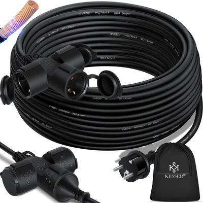 Produktbild von KESSER® Verlängerungskabel mit Schutzkappe Outdoor - für Innenbereich Außenbereich - Verlängerung Stromkabel – 230 V IP44 - Schutzkontakt Baustellenkabel Schutzkontaktstecker
