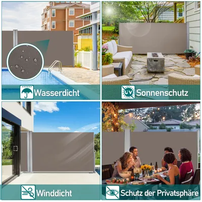 Produktbild von Jopassy Seitenmarkise Ausziehbar Balkon Anthrazit Sonnenschutz Vollkassette Sichtschutz braun 160*300cm