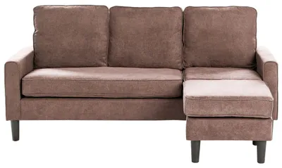 Produktbild von BELIANI 3-Sitzer Sofa Braun Stoffbezug mit Ottomane Niedrige Armlehnen Schwarze Beine Industrie-Design Wohnzimmer Ausstattung Polstersofa