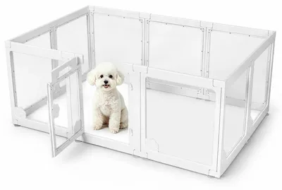 Zdjęcie produktu dla Akrylowy ogrodzenie dla szczeniąt - klatka dla psów o wysokości 60 cm - 10 elementów - przezroczyste - przenośne - stabilne, idealne dla małych i średnich psów, do użytku wewnątrz i na zewnątrz