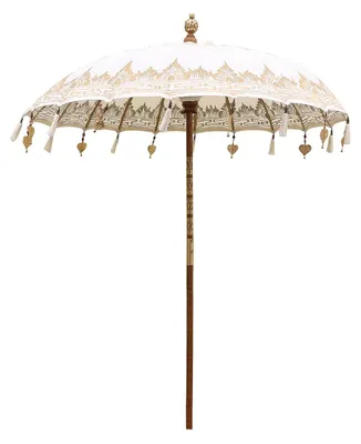 Produktbild von Bali Sonnenschirm Balinesischer Schirm Garten Baumwolle Sonnenschutz Handarbeit Retro Vintage Dekoschirm 2-teilig ca. 180 Ø cm Creme-Gold