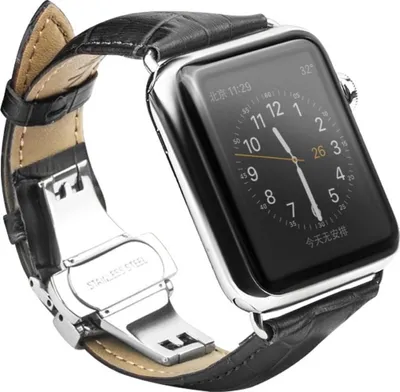 Produktbild von Leder Armband für Apple Watch 49/45/44/42mm Band Series Ultra/10/9/8/7/6 schwarz