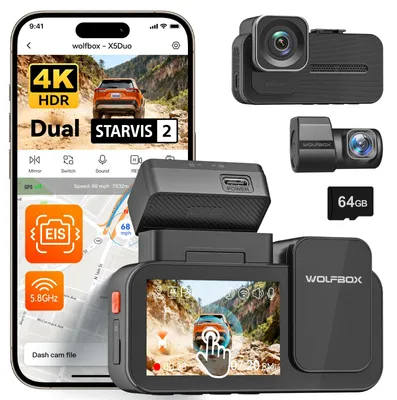 Zdjęcie produktu dla Kamera samochodowa - Przednia i tylna - 4K i 2,5K - 64 GB - Wi-Fi i GPS