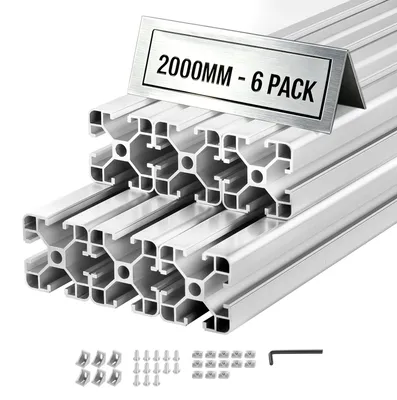Immagine prodotto di Aluprofil 4040 - Set di profili in alluminio con scanalature a T - 6 pezzi - Lunghezza 2 m - Anodizzato - Profilo estruso ad alta resistenza - Ideale per telai di stampanti 3D e banchi da lavoro CNC - Argento