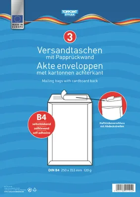 Produktbild von 3 Papprückwand Bewerbung Versandtaschen DIN B4 weiß