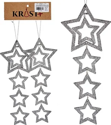 Obrázek produktu pro Sada vánočních ozdob Stříbrná plastová třpytivá hvězda 19 x 0,2 x 23 cm (24 kusů)