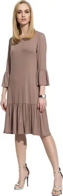 Produktbild von Damen Glockenkleid Kleid Elegant Langarm Mittellang; Cappucino XL