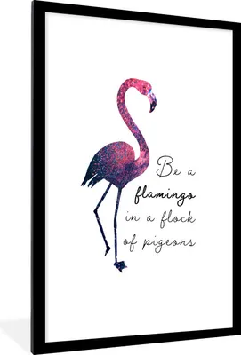 Produktbild von MuchoWow® MuchoWow® Gerahmtes Poster Flamingo - Glitzer - Rosa 60x90 cm - Poster mit zchwarzem Bilderrahmen - Dekoration - Wandposter Wohnzimmer - Hochwertig