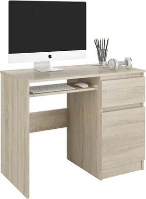 Image de Bureau N-33 en chêne Sonoma, bureau d'ordinateur avec 1 tiroir, idéal pour une chambre, un salon ou un bureau, dimensions : 96 x 50 x 77 cm…