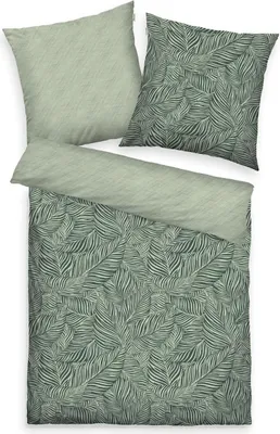 Produktbild von Satin-Wende-Bettwäsche - 135 x 200 cm - Grün - Dunkelgrün - mit Reißverschluss - mit Blättermotive