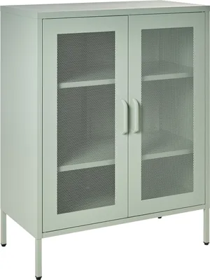 Produktbild von BELIANI Schrank Mintgrün Metall 80 x 40 x 102 cm mit 2 durchsichtigen Türen 2 Regalböden 2 Griffen Flur Schlafzimmer Küche Wohnzimmer