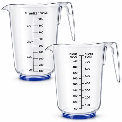 Produktbild von Messbecher 2er Set Meßbecher Kunststoff Meßkanne transparent 1000ml Liter Skala