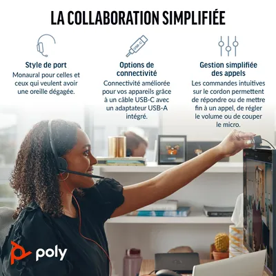 Produktbild von Poly Blackwire 3210 - Blackwire 3200 Series - Headset - On-Ear - kabelgebunden - USB-C - Schwarz - für Skype für Unternehmen, Avaya Certified, Cisco Jabber Certified, UC-