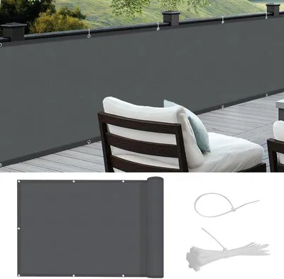 Image de Pare-vue de balcon PES 80 x 400 cm, gris anthracite, imperméable, résistant aux intempéries
