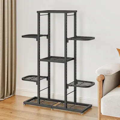 Image de Porte-fleurs 5 niveaux Étagère à plantes Étagère à fleurs imperméable Porte-fleurs d'angle pour terrasse, jardin Salon, chambre, balcon, noir