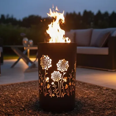 Produktbild von Feuertonne, Feuerkorb, Feuerschale, Lagerfeuertonne mit Motiv - Flower Power