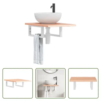 Immagine prodotto di The Living Store Piano lavabo con staffa in acciaio e legno massiccio di rovere
