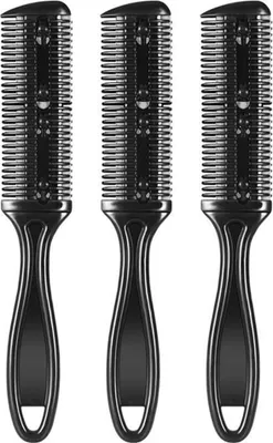 Produktbild von 3-teiliges Haarschneidekamm-Set mit doppelseitiger Haarschneideschere, Metallklinge und Kunststoffklinge.