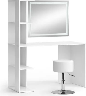 Zdjęcie produktu dla Stolik pod toaletkę Vicco Tower Biały 122.2 cm z oświetleniem i stołkiem, Model 49444