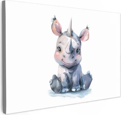 Produktbild von Leinwand Bilder 90x60 cm - Kinder Tiere - Rhinozeros, Bilder, Wanddeko, Wandbilder Wohnzimmer