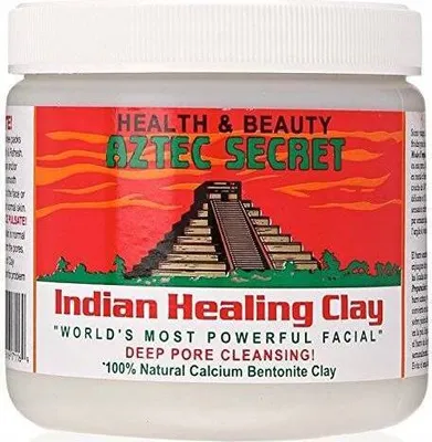 A close-up of a jar of Aztec Secret Indian Healing Clay.