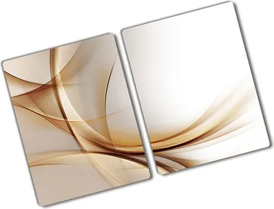 Produktbild von Tulup Glas Herdabdeckplatte - 2x40x52 cm - Glaskeramikkochfeld-Abdeckung Spritzschutz Glasabdeckplatte Kochplattenabdeckung und Schneidebrett - Zweiteilig - Kunst: modern & klassisch - Abstrakte Wellen - Beige