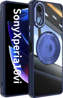 Produktbild von Handyhülle für Sony Xperia 10 VI Transparent Militärschutz mit Magnetring Ständer und Kameraabdeckung Blau
