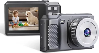 Zdjęcie produktu dla aparat cyfrowy 1080P, 56 MP, przenośna cyfrowa kamera wideo, 2,8-calowy ekran IPS, 8-krotny zoom, ręczne ustawianie ostrości, wbudowana bateria, lampa błyskowa, prezent urodzinowy i świąteczny dla nastolatków, studentów, przyjaciół