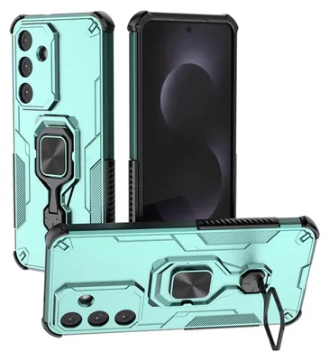 Productafbeelding van MobyDefend Hoesje - Geschikt voor Samsung Galaxy S26 FE - Dubbelgelaagde Pantsercase Met Standaard - Turquoise