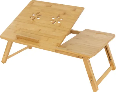Produktbild von ML-Design Laptoptisch für Bett/Sofa, Braun, aus Bambusholz, höhenverstellbar& klappbare, 4 Neigungswinkel, für Lesen & Frühstück, Laptopständer mit Lüftungslöchern & Schublade, Notebooktisch Betttisch