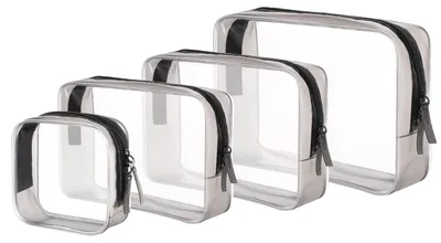 Zdjęcie produktu dla Omgoods - Zestaw torebek podróżnych do kosmetyków (4 sztuki) - Przezroczyste, wykonane z PVC