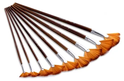 Produktbild von 9-teiliges Fächerpinsel-Set aus Nylonhaar mit langem Holzgriff für verschiedene Maltechniken