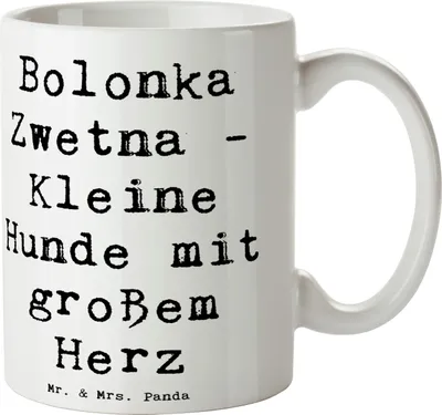 Produktbild von Mr. & Mrs. Panda Kaffeebecher Spruch Bolonka Zwetna Herz - Weiß - Geschenk, Kaffeetasse, Becher, Hunde, Pott, Motivtasse, Hunderassen Beschreibung, Kinderfreundlich