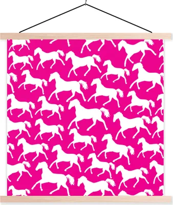 Produktbild von MuchoWow® Textilposter Pferde - Rosa - Weiß - Mädchen - Kinder - Mädchen 40x40 cm mit holzfarbenen Rahmen - Posterleiste