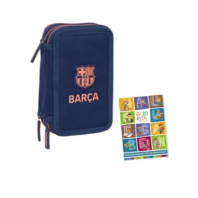 Produktbild von Goldkids- Federmäppchen 3 Fächer - Mäppchen für für Mädchen und Jungen - Federmappe 3-Fach Federtasche Gefüllte und Hausaufgabenheft - FC Barcelona