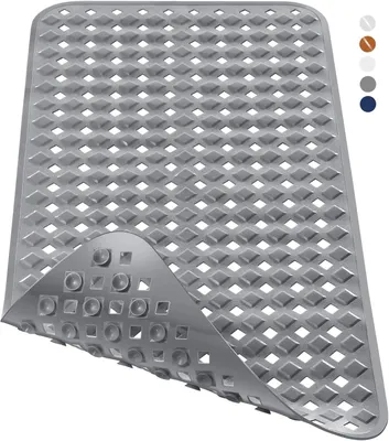Produktbild von Extra lange, rutschfeste Badematte mit Abflusslöchern, Saugnäpfen, , latexfrei, BPA-frei und maschinenwaschbar, 70 x 40 cm, grau