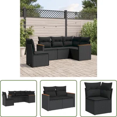 Produktbild von The Living Store 5-tlg. Garten-Sofagarnitur mit Kissen Schwarz Poly Rattan