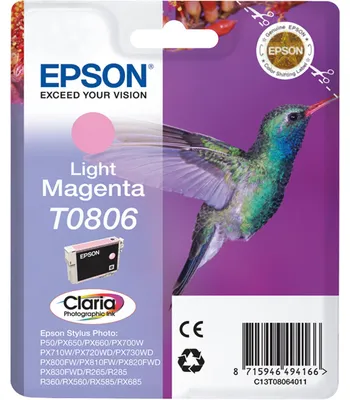 Obrázek produktu pro Epson Hummingbird Singlepack Light Magenta T0806 Claria Photographic Ink, Světle purpurová, Inkoust na pigmentové bázi, 7,4 ml, 1 kusů